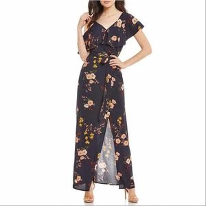 Nordstrom Sanctuary Maxi Dress Small Navy Blue Floral Off Shoulder Slit